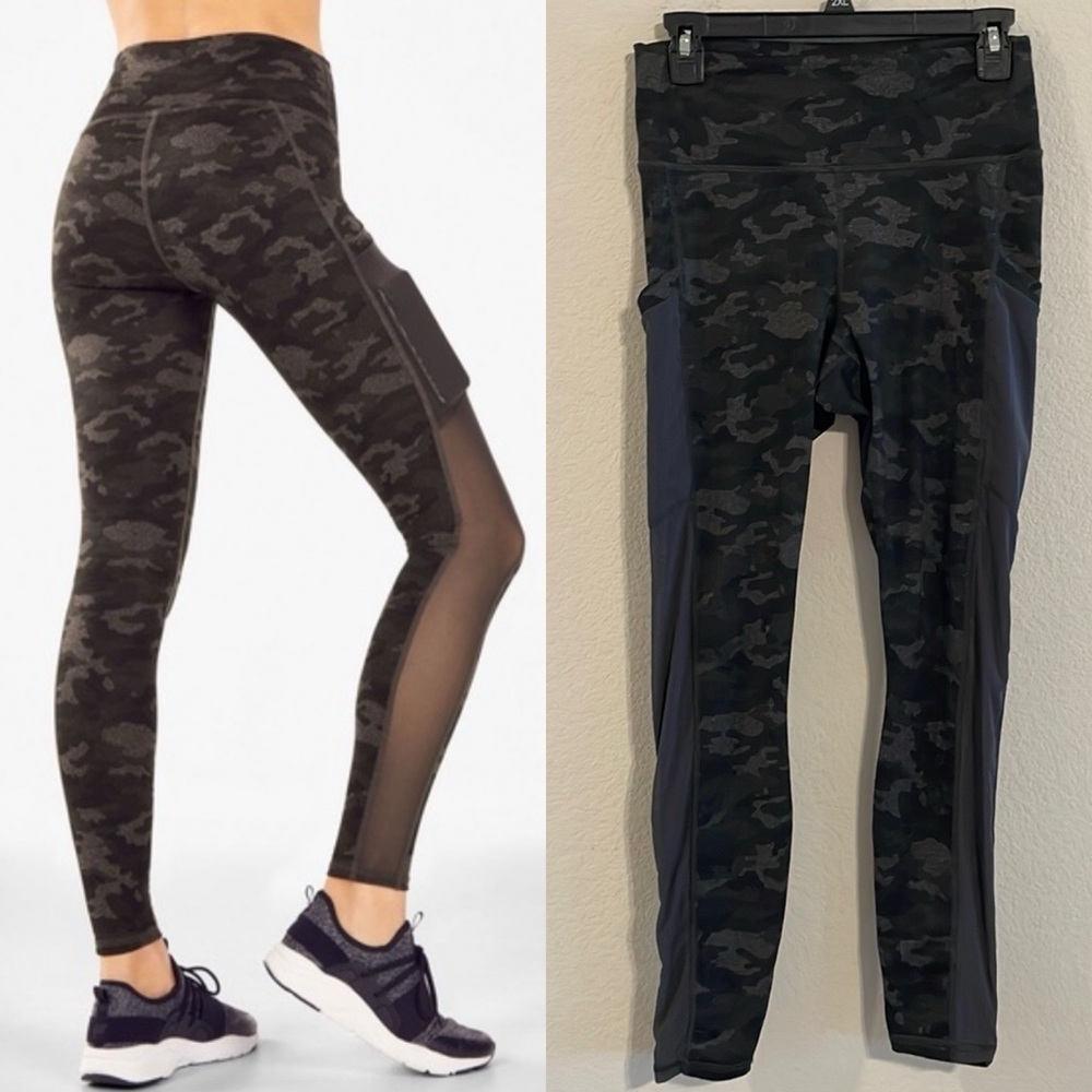 Fabletics Women’s Power Hold Leggings Medium Green Camo On The Go High Waist
